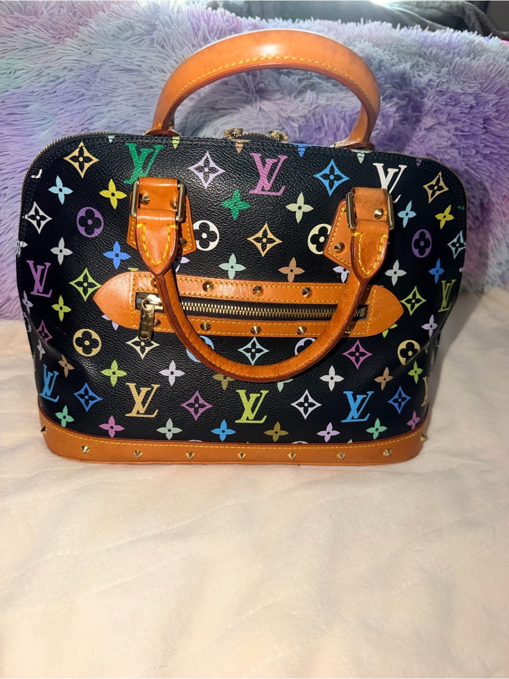 Multicolor Monogram Black Canvas Top-Handle Bag